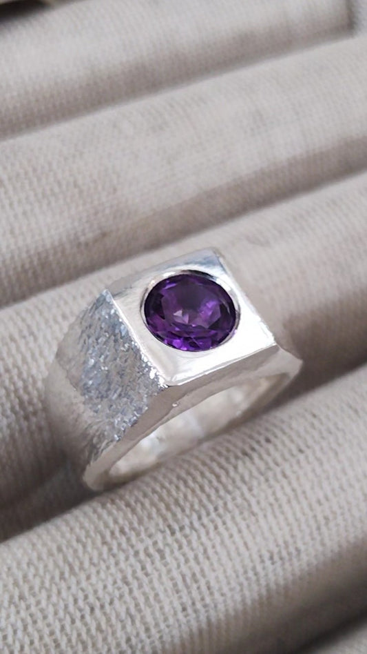 Silver and Amethyst Signet Ring